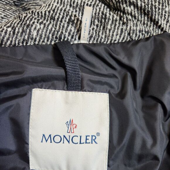 Auth Moncler Puivert Herringbone Down Puffer Coat Jacket Black White M (2) READ - Picture 10 of 16